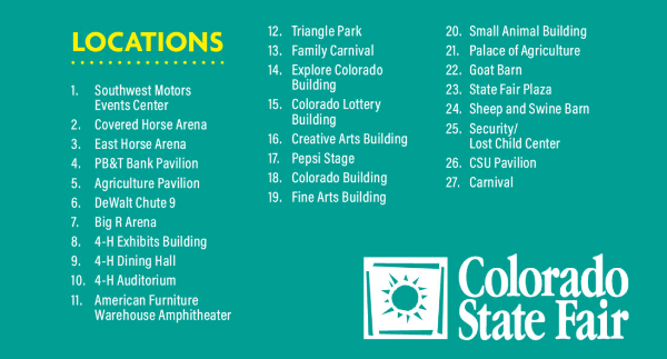 Map features of the colorado state fairgrounds